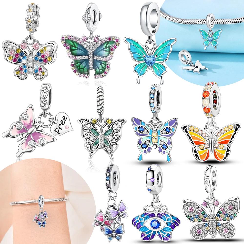 Authentic Copper Charm Bead Charms Colored Zircon Butterfly Knot Green Romantic Animal Pendant Bead Compatible With Bracelets Fine Gift Diy Accessory