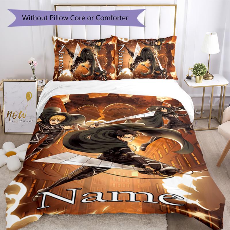 3pcs Custom Name Attack On Titan Bedding Set Duvet Cover Closure Includes 1 Duvet Cover & 2 Pillowcases for All Seasons Bedroom Decor