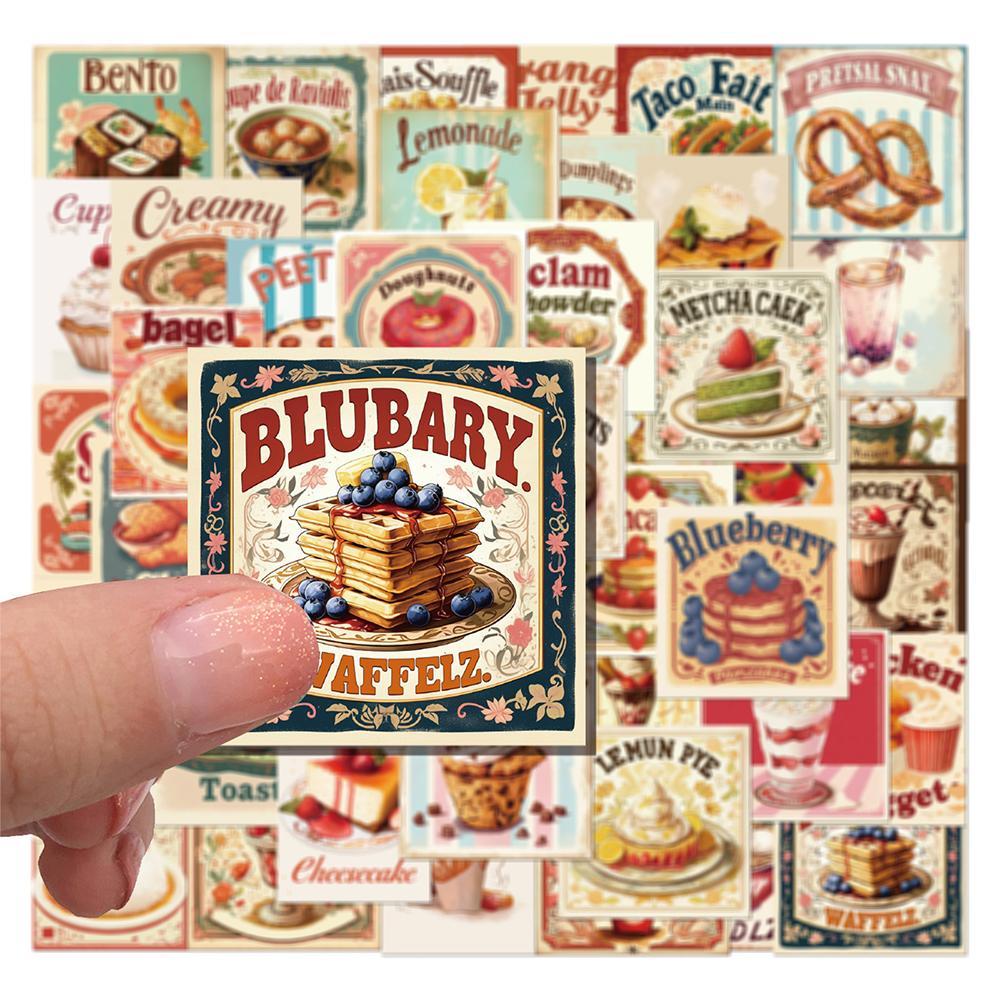 10/30/50pcs Retro Food Cake Noodle Cartoon Stickers Aesthetic Decals Waterproof DIY Fridge Laptop Vintage Decoration Sticker