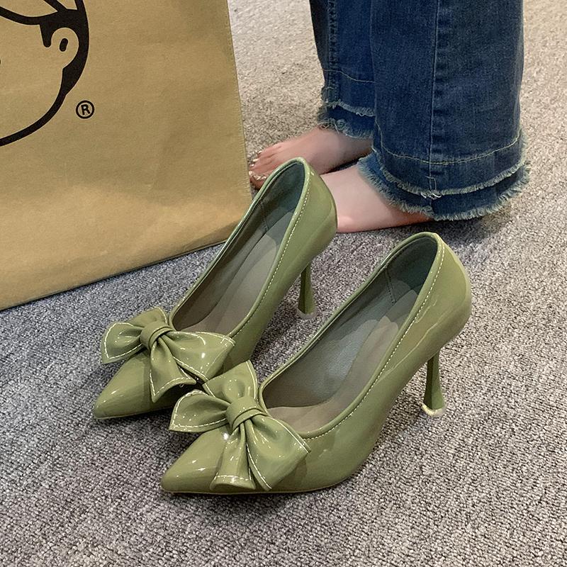 Fashion 35-43 Size Plus High Heels for Women 41 New Versatile Slim Heel Temperament Pointed Bow Single Shoes 42 Work Shoes