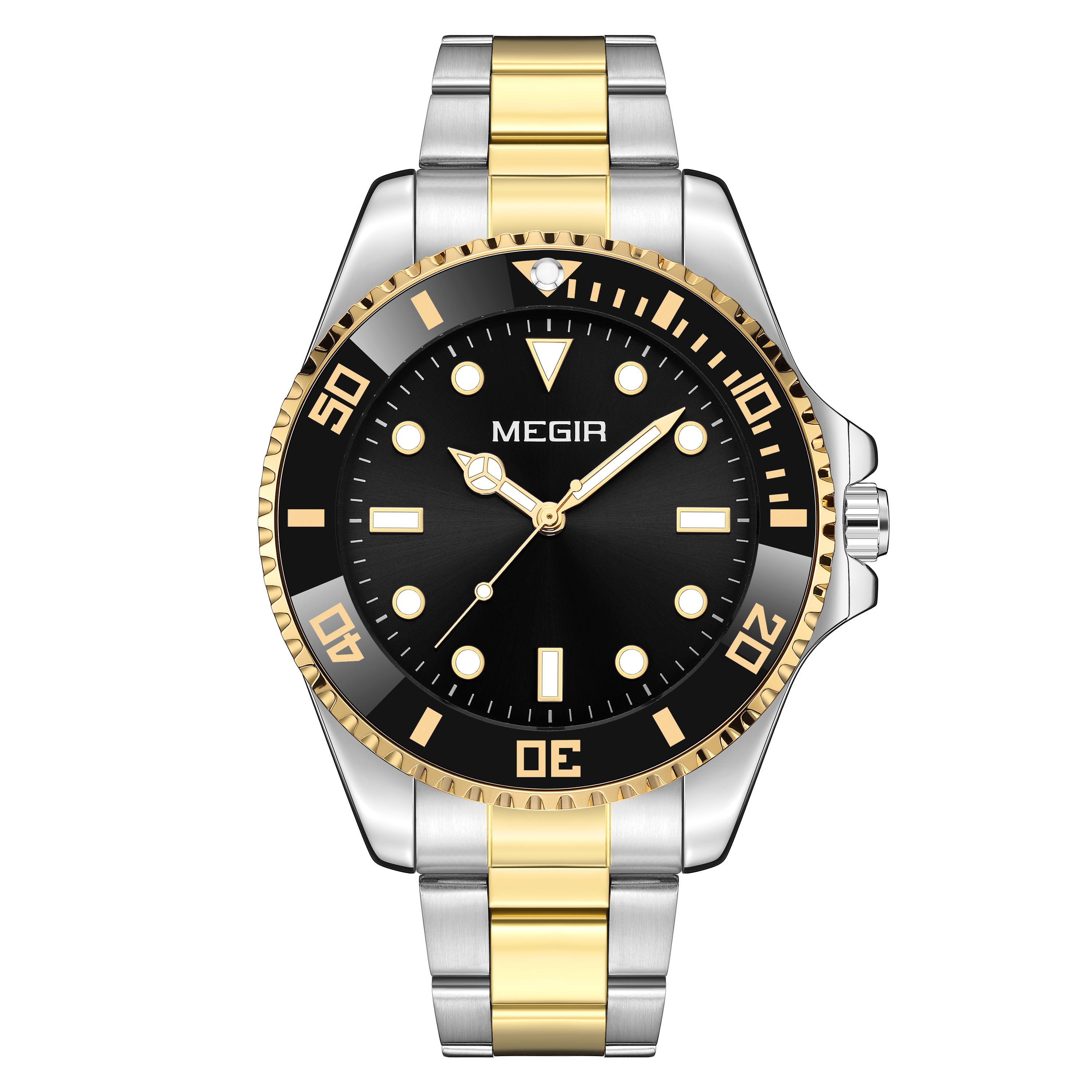 

MEGIR Luxury Stainless Steel Strap Men s Business Wristwatches Waterproof Male Quartz Military Watches Clock Reloj Hombre 1090 чёрный/золотой