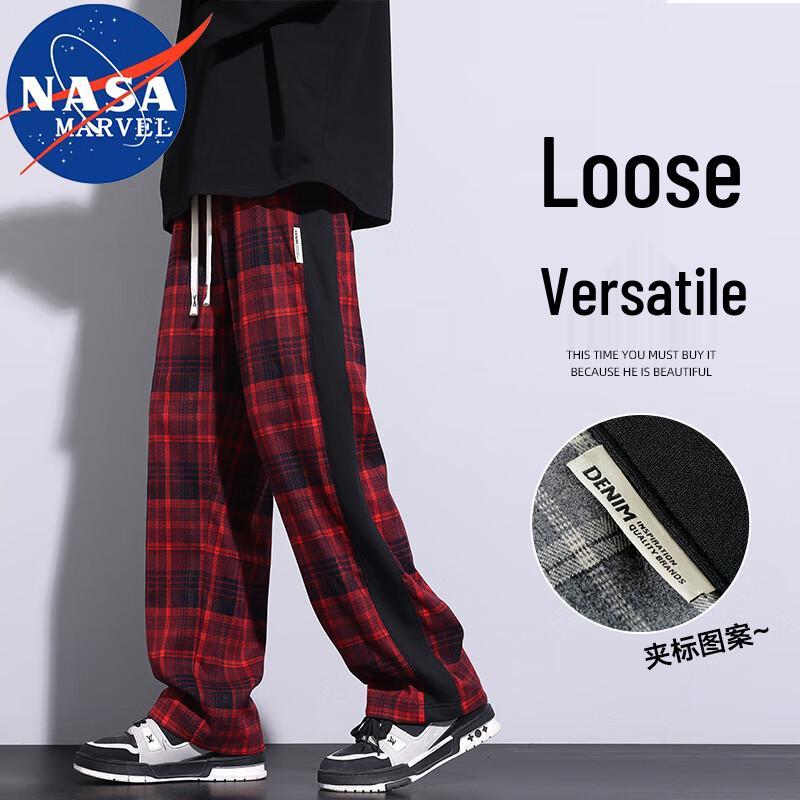 NASA MARVEL Men's Plaid Loose Fit Wide-Leg Casual Pants