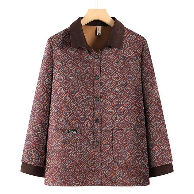Middle-aged and elderly autumn women's jackets, new elderly clothing, spring and autumn plus fat extra large size thick shirt