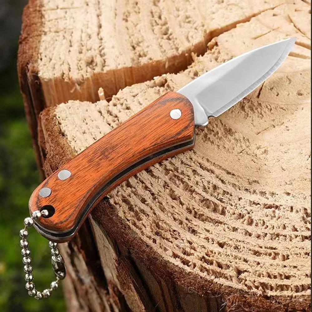 New Mini Stainless Steel Folding Knife Colorful Wood Portable Mini Keychain Unboxing and Opening Express Knife