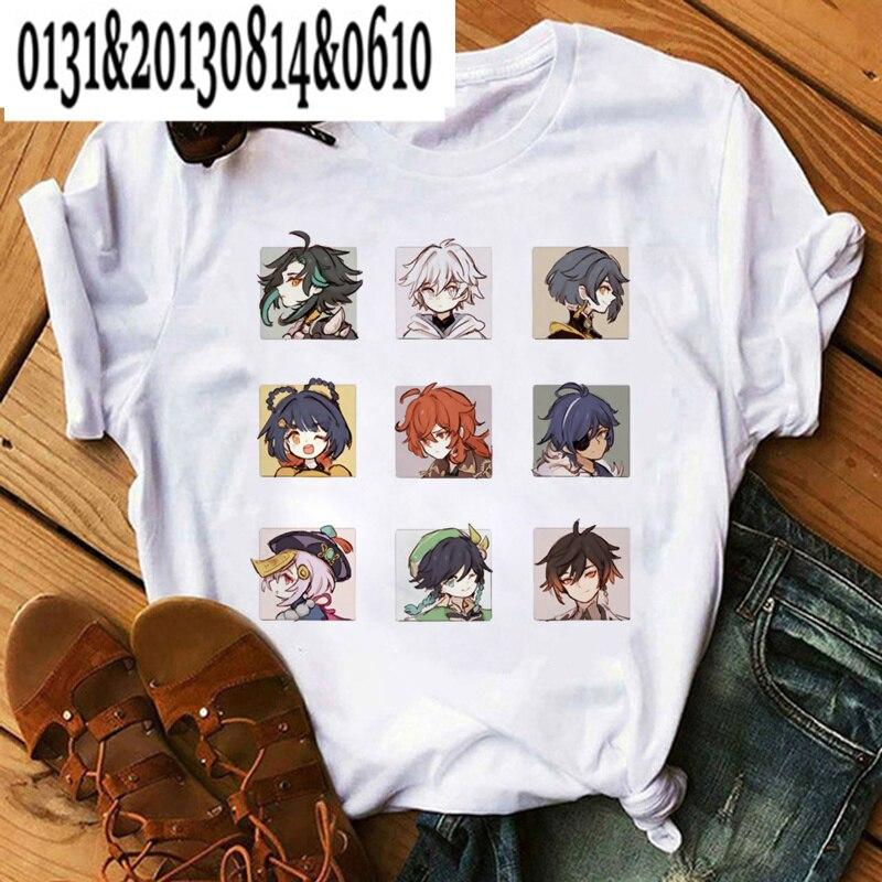 

Genshin Impact Graphic Print Жіноча футболка Casual Xiao Kaedehara Kazuha Чорна сорочка з коротким рукавом Жіноча футболка S білий