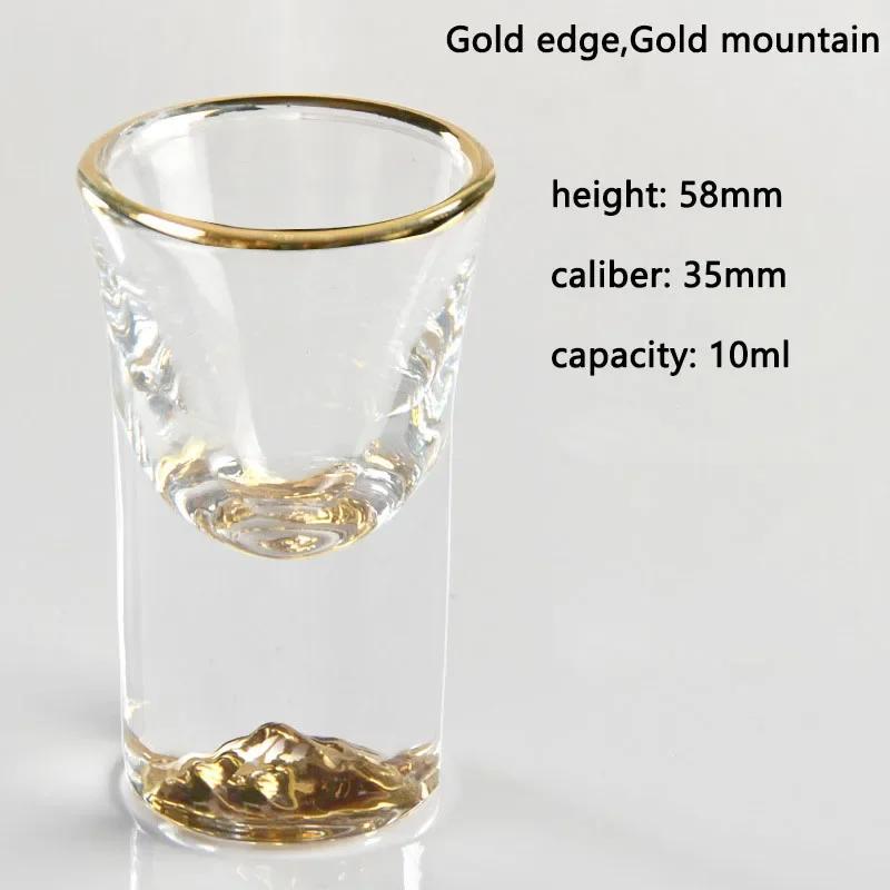 6PCS Crystal Liquor Spirits Shot Glasses Gold Foil Rim Mountain Wine Glass Vodka Whisky Bar Brandy Snifters Bullet Cups