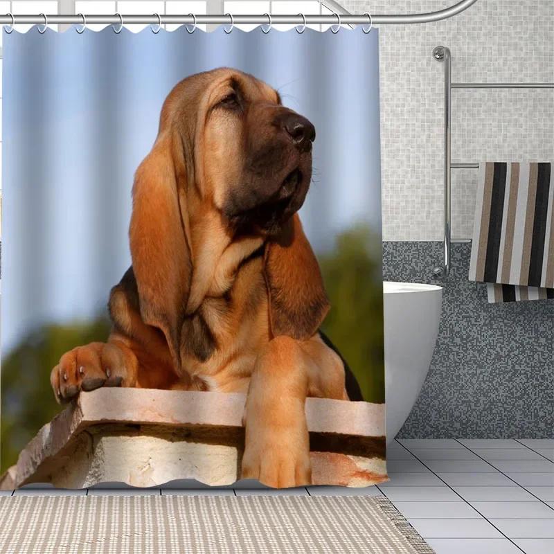 Annier Adorable Bloodhound Puppy Shower Curtain, Waterproof Fabric With Hooks, Multiple Sizes Unique Pet Design For Bathroom Decor