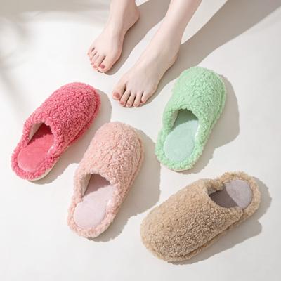 Women's Elegant Baotou Slippers Curly Hair Home Candy Color Indoor Fur Warm Comfortable Casual Pink Home Shoes Slippers