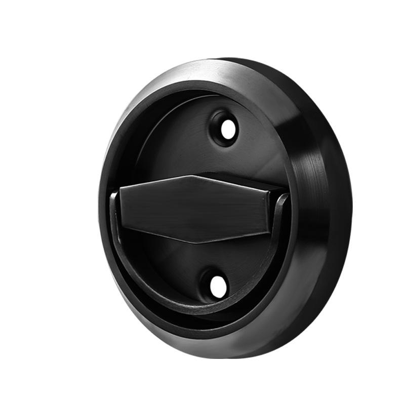 No-Drill Stainless Steel Hidden Door Pull Handle with Lock - Invisible Round Sliding Ring for TV Background Wall