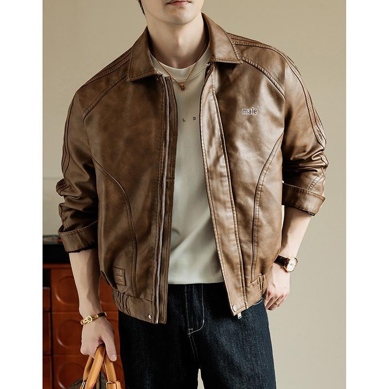 Spring & Autumn Men's Trendy PU Leather Motorcycle Jacket: Handsome, Casual, Loose Fit, Plus Size