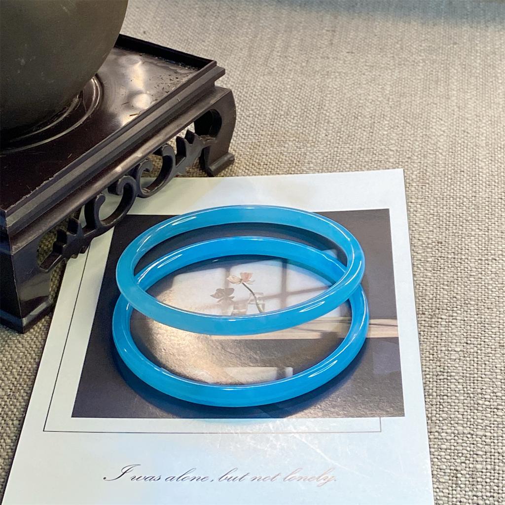 2Pcs/Set Imitation Natural Jade Solid Color Jingle Bangles Vintage Palace Simple Glass Bracelet Chinese Style Ancient Jewelry