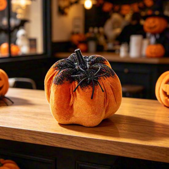 Soft Fabric Halloween Ornaments Pumpkin Spider Ornaments, Spooky Tabletop Decoration, Party Supplies Glittering for Home Retro Fall Decor Mysterious