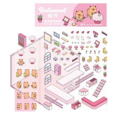 Cartoon Capybara Miniature Scene 3D Stickers DIY 3D Landscaping Stickers Visual Stacking Sticker Pocket Cabin Scene Stacking