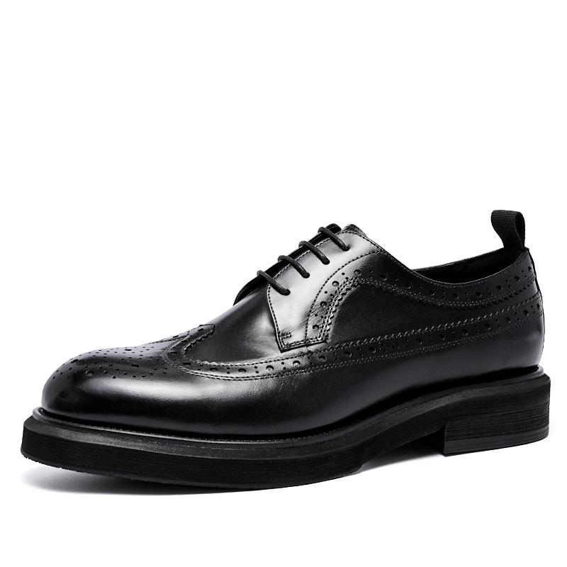 British Style Men's Round Toe Brogue Leather Shoes - Thick-Soled Casual Wedding Groom Shoes