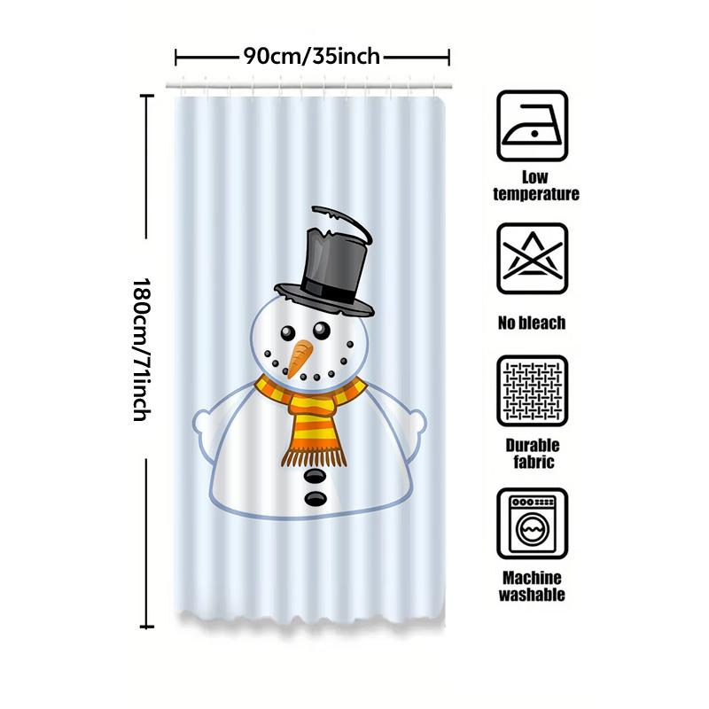 Tuniu Adorable Snowman Shower Curtain Winter Holiday Decor Festive Bathroom Set Waterproof Fabric
