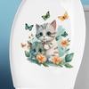Adesivo per toilette con farfalle di gatto cartone animato, rimovibile, autoadesivo, in PVC impermeabile, soggiorno, camera da letto, bagno, arte della parete, decorazione floreale per animali