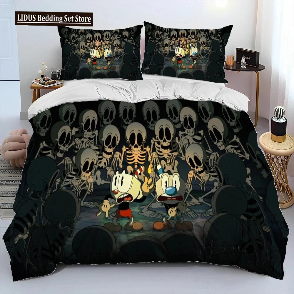 Cuphead Und Mugman,Spiel Gamer Bettdecke Bettwäscheset,Bettbezug Bettset Steppdecke Kissenbezug,Kingsize Queensize Bettwäscheset Jungen