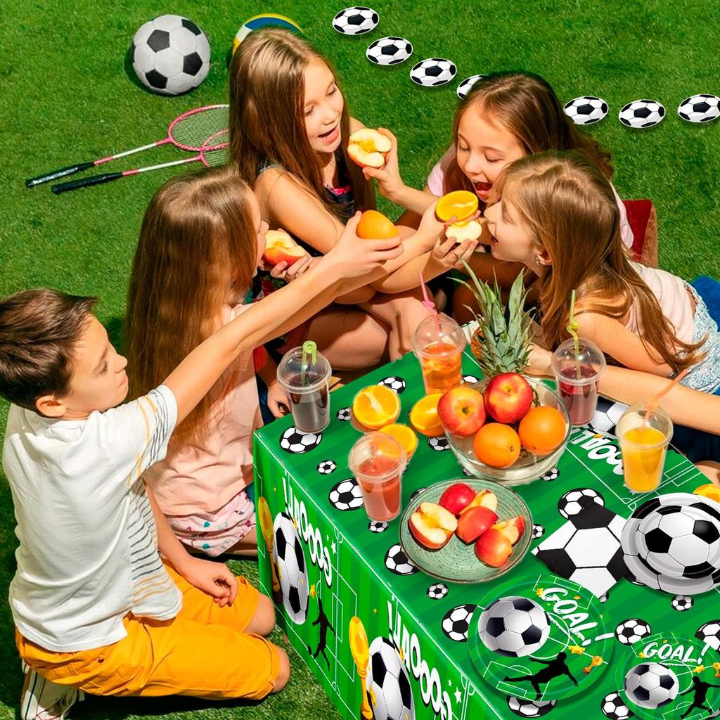 Soccer Party Tableware, 106pcs Soccer Birthday Tableware Set - Coccer Plates and Napkins Table Cloth Banner Etc Soccer Theme Party Tableware