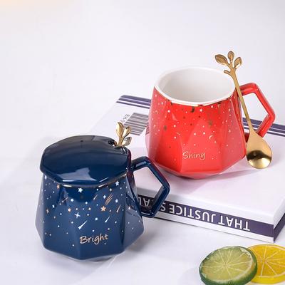 Creative Personality Trend Coffee Cup Nordic Style Ceramic Cup with Lid and Spoon Office Water Cup Gift Set