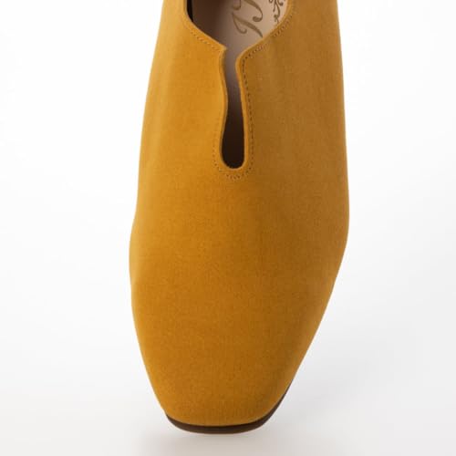 IK Plus V-Cut Plain Babouche Flat Loafers, Size 155, Women's, Mustard Suede, Size 22.0 cm, 2E