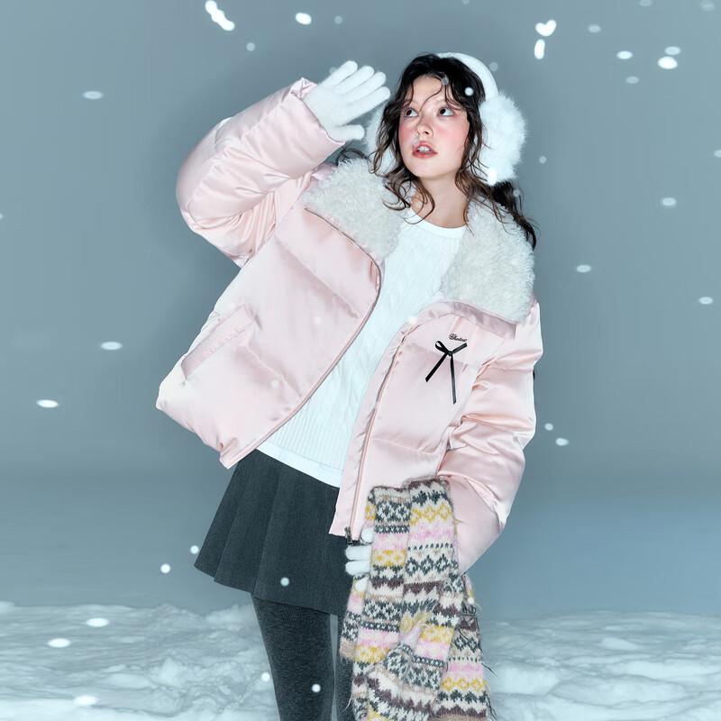 

Зимняя короткая пуховая куртка Sancai 2025 с плюшевым лацканом XL