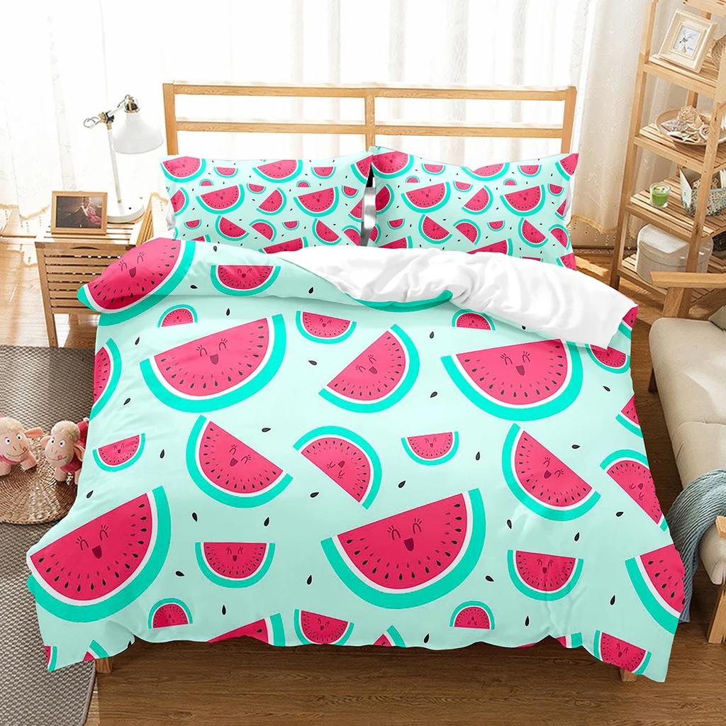 Watermelon Duvet Cover Set Summer Theme Fresh Fruits Pattern Quilt Cover For Kids Boys Girls Bedding Set Bedroom Decor Gifts