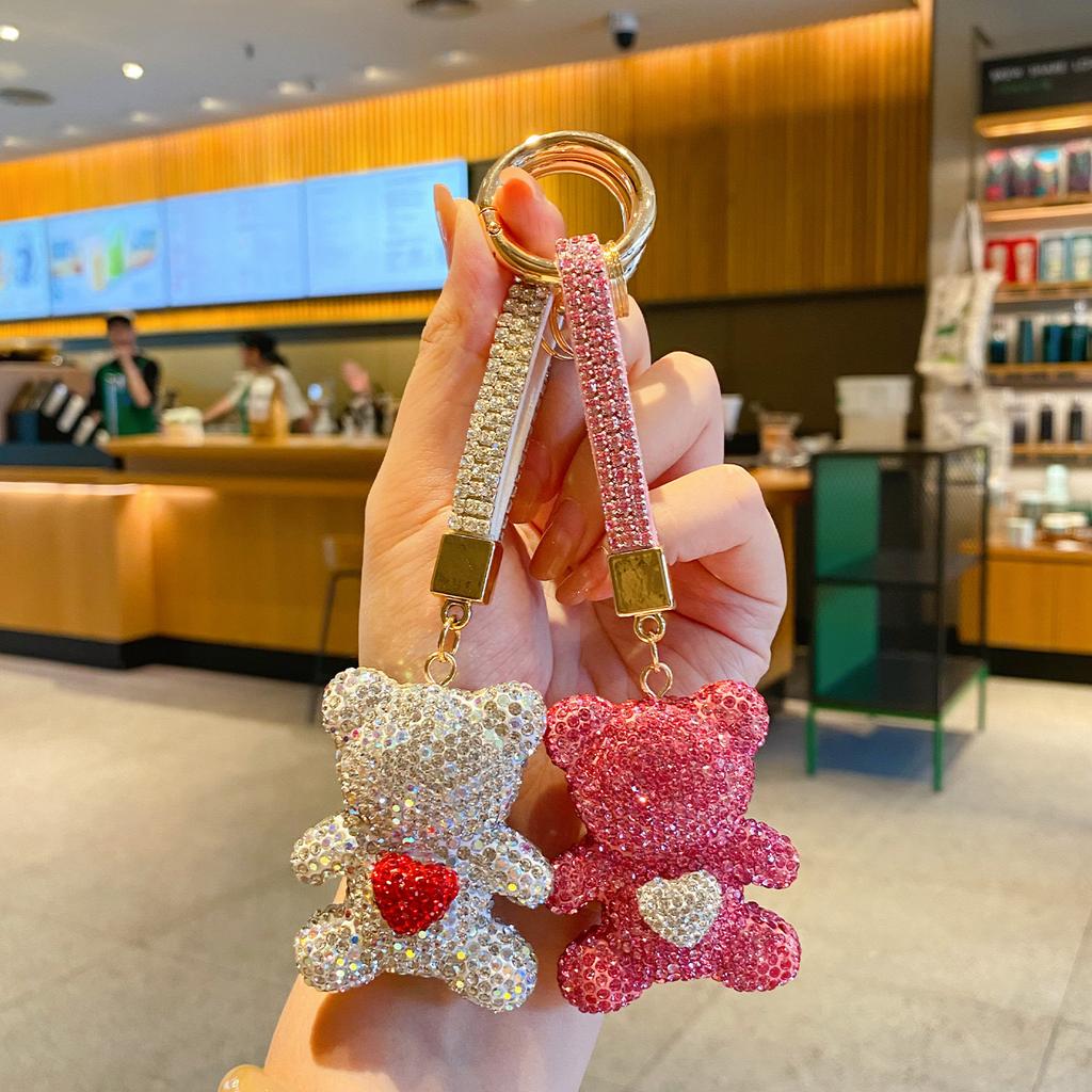 Little Bear Full Diamond Wind Keychain - Pure Color, Simple, Luxurious, High-end, Car Hanger