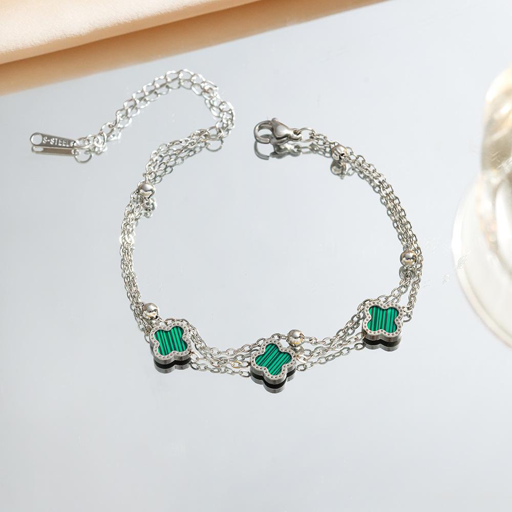 

Браслет Clover из титановой стали 18 карат, двухслойный зелёный