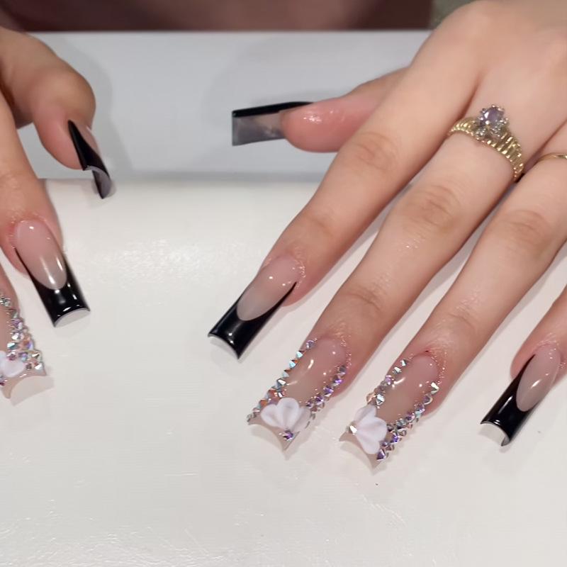 

Trendy Rhinestone Color Block Wearable Nail Set - 24 Removable Pieces Phototherapy Glue Set