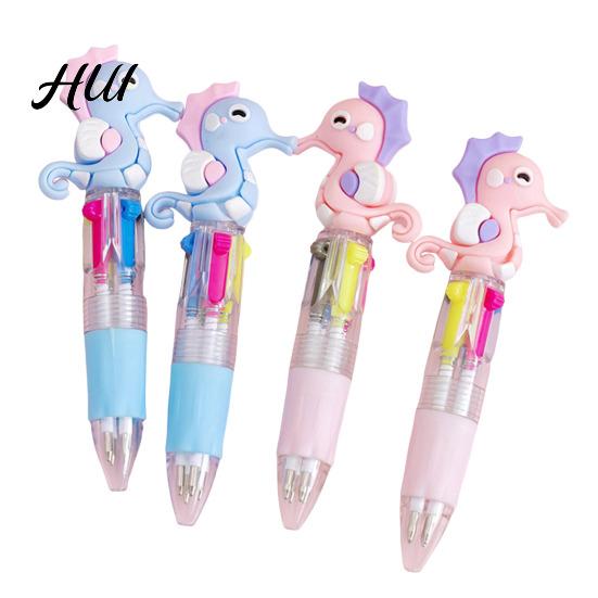 Unique Design Ballpoint Pen 4Pcs Christmas Pens with Fun Toppers 4 Colors Click Novelty Stationery Supplies Retractable Writing for School Students
