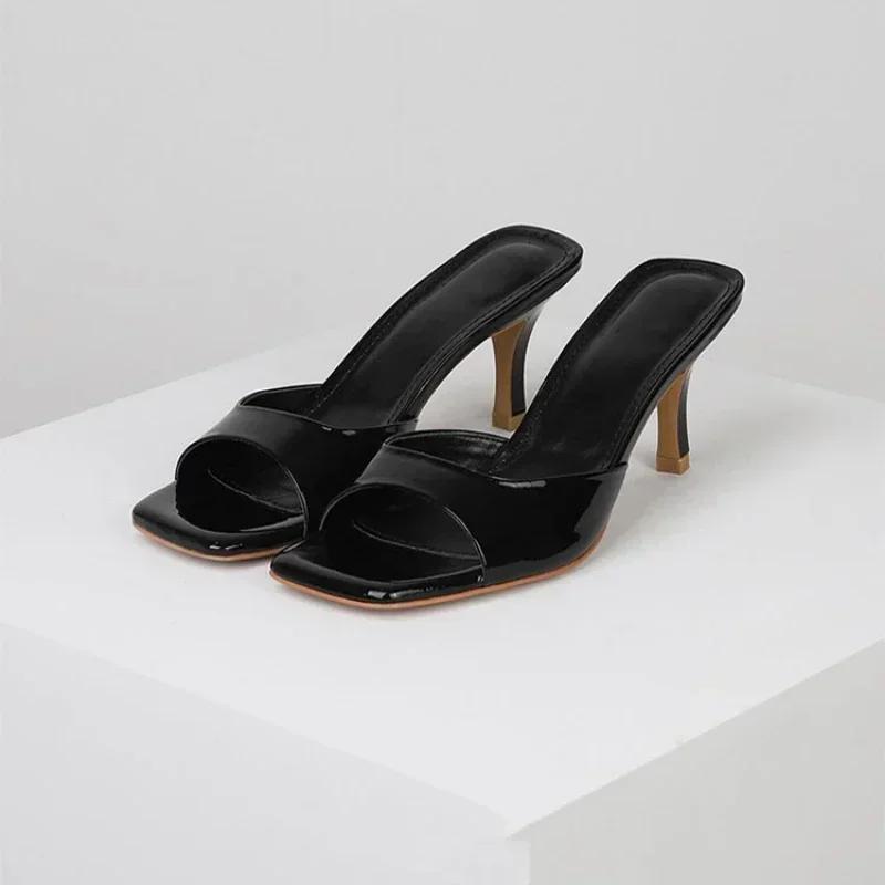 Summer Women's Sandals 2025 Fashion Square Toe Women's Slippers Open Toe Luxury Outdoor Slippers Simple Casual Prom High Heels