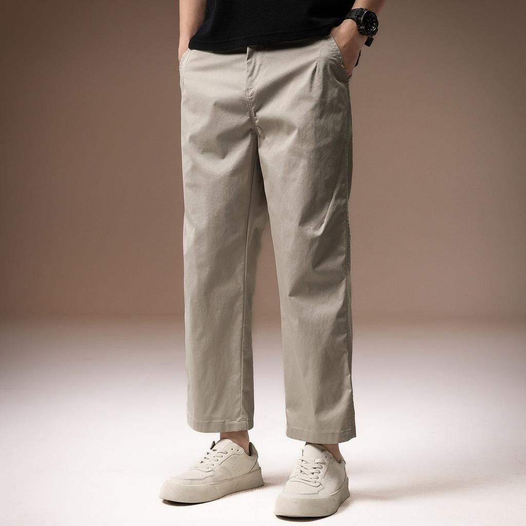 High-end American trendy brand ice silk cool nine-point casual pants men's spring new loose and versatile wide-leg straight-leg pants