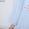 ZANZEA Women Floral Print Casual Turn Down Collar 3/4 Sleeve Stripe Shirt Dress