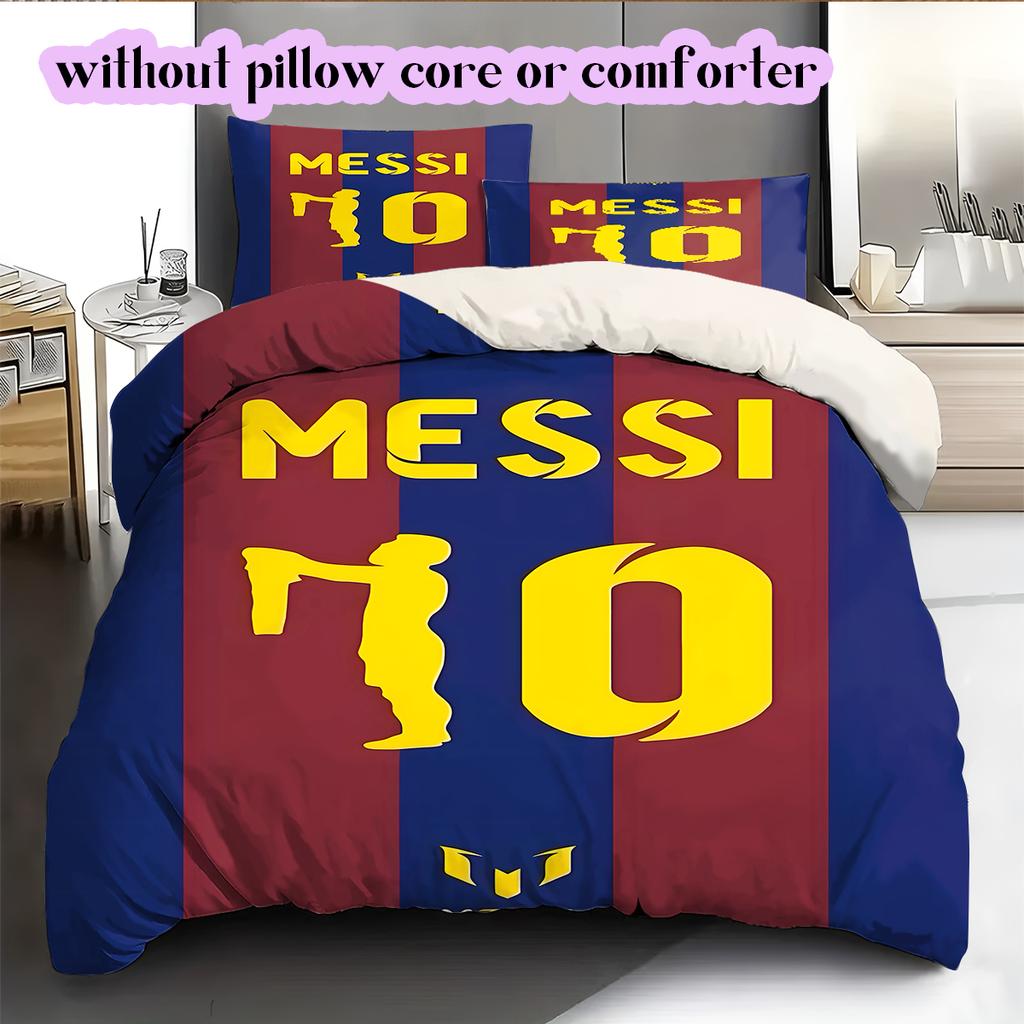 Soccer superstarPattern Bedding Quilt Set Quilt Cover Pillowcase Home Decoration Birthday Gift (1 * Duvet Cover + 2 * Pillowcase, Without Core)
