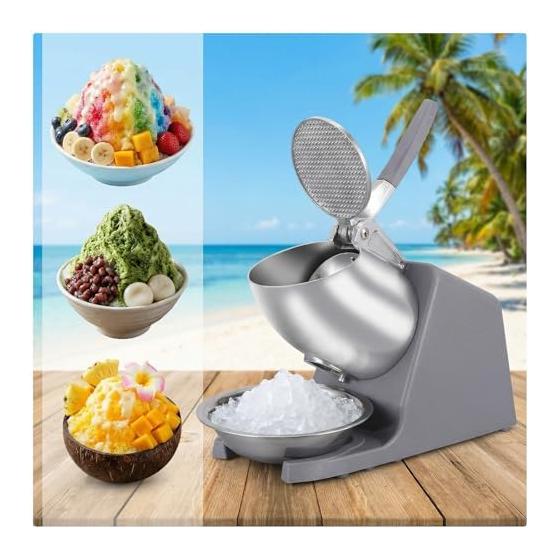 Electric Shaved Ice Machine, Commercial and Home Use, Shaved Ice Machine, Electric Ice Crusher, Stainless Steel, Compatible with bulk ice, 85kg/H ice
