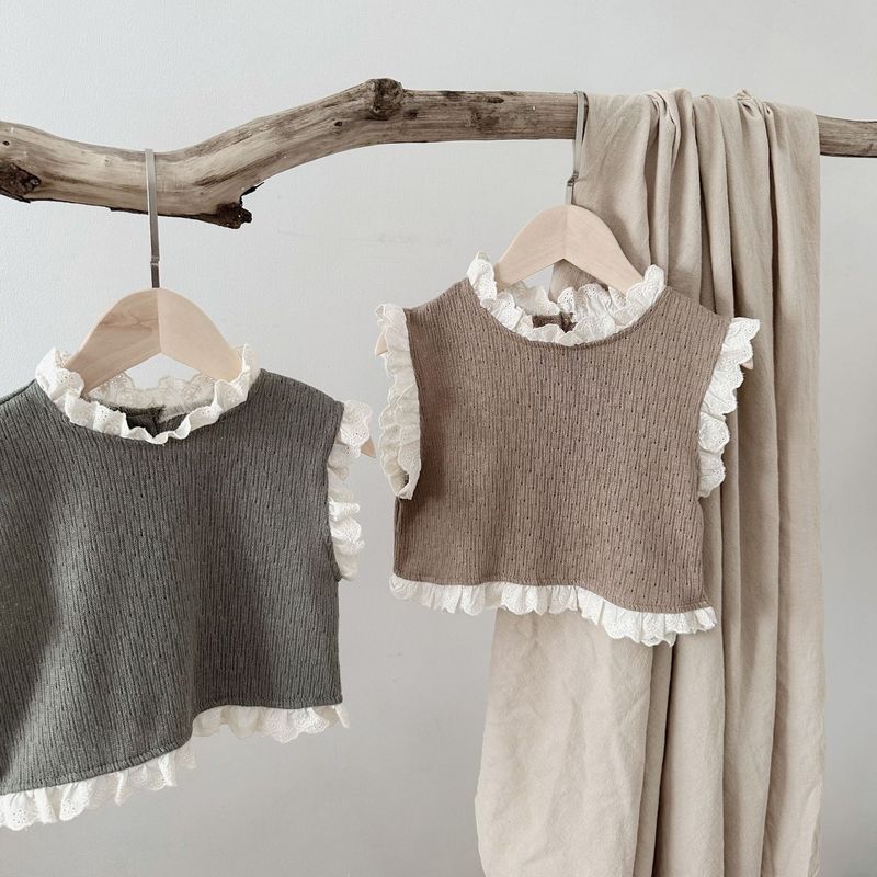 

K-style Spring and Autumn Infant Wooden Ear Collar Bubble Long Sleeve Romper Baby Girl Autumn Clothing Breathable One-Piece Romper Gray Green Vest 73