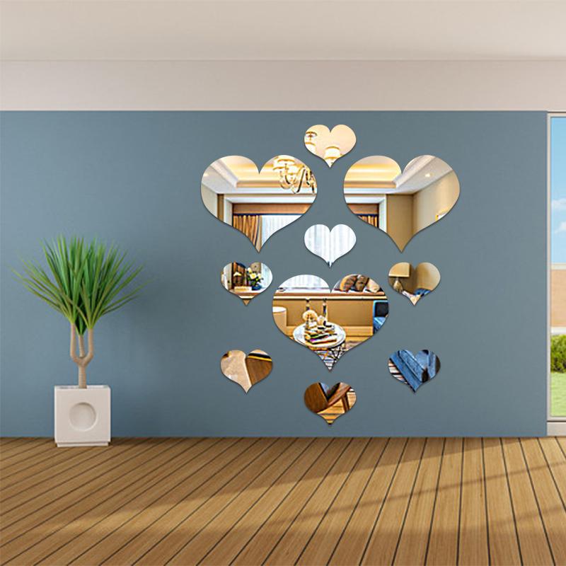 Buy Dagu 10Pcs 3D Love Heart Mirror Wall Sticker Stick On Decal Home ...