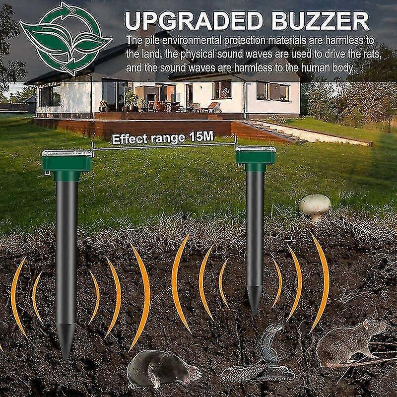 2 Pack Solar Powered Ultrasonic Rodent and Groundhog Repellents for Lawn, Patio, and Garden