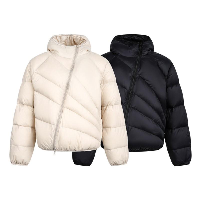 Unisex Winter Warm Hooded Softshell Down Jacket 90% White Duck 650 Fill Power Short Loose Fit