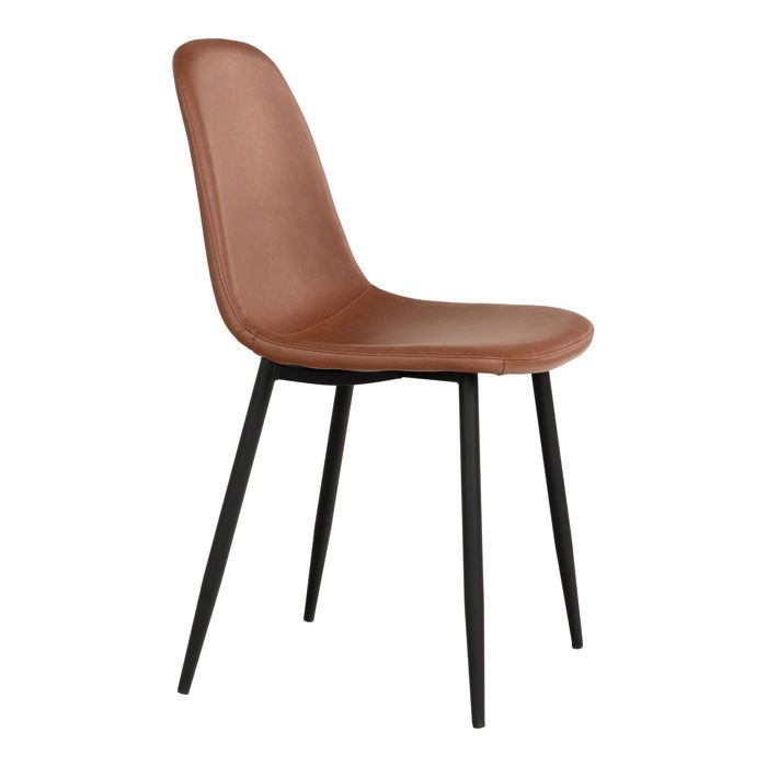 Chaise de salle à manger - HOUSE NORDIC - Stockholm - Cuir synthétique marron - Pieds métal noir - Lot de 2
