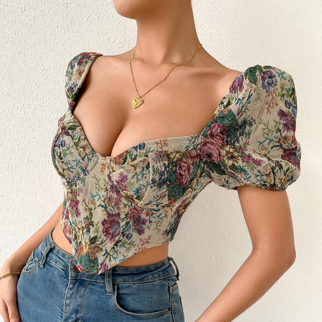 New Sexy Backless Bubble Sleeve Fishbone Strap Retro Camisole