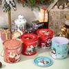 Pack Of 2 Christmas Treat Boxes with Handle Handheld Round Bucket Tinplate Sweets Cookie Container for Party Use