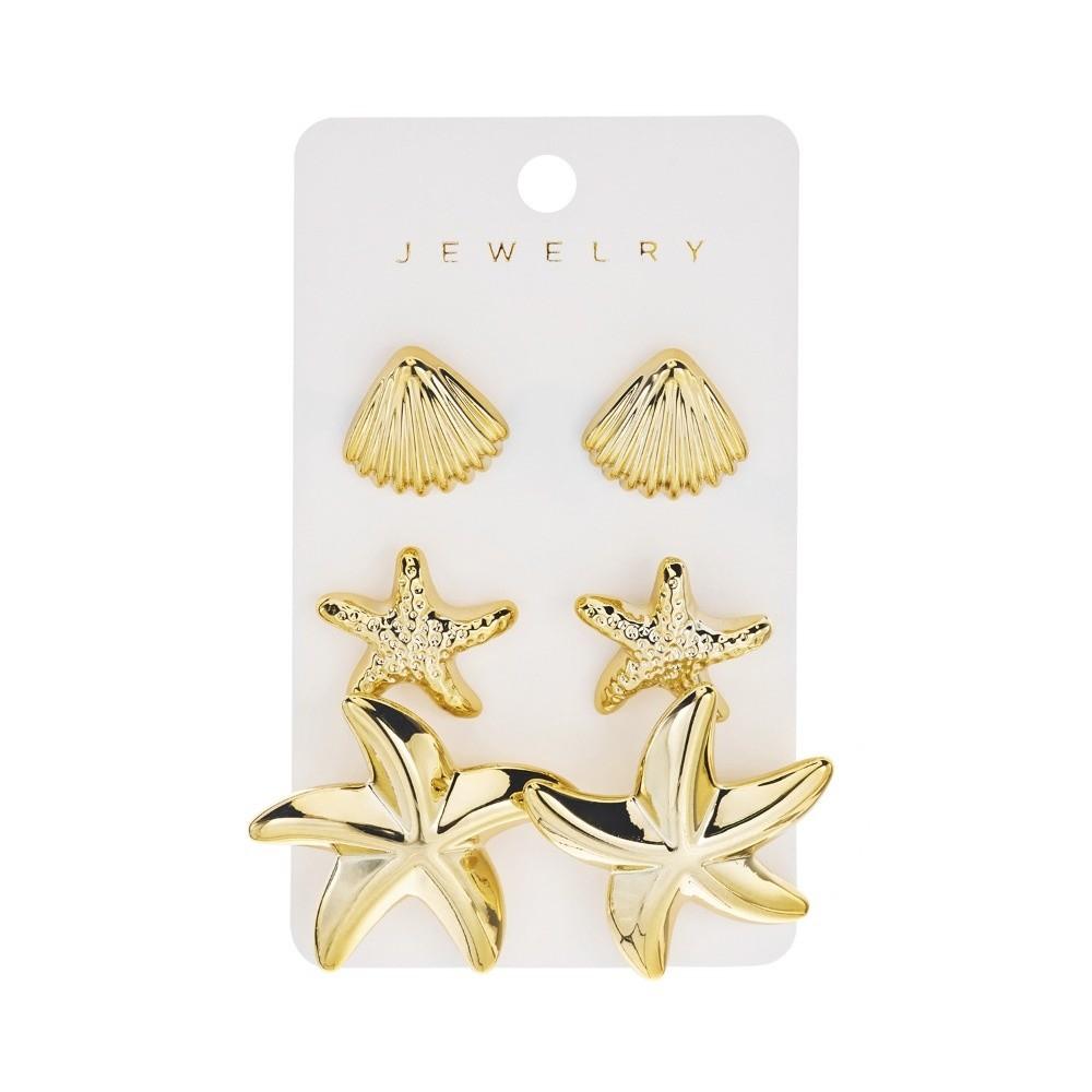 3 Pairs Bohemian Ocean Style Earrings Starfish Ear Studs Vintage Dangle Earring  Women Accessories