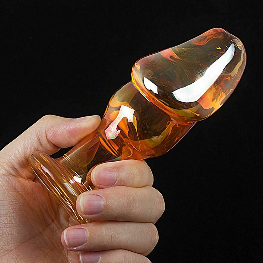 Golden Glass Dildo Anal Butt Plug Sex Toy  Temperature Play Non Vibrating Butt Plugs