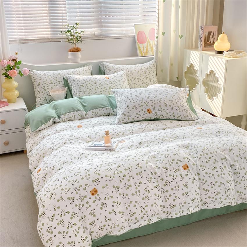 Duvet Cover Set 3pcs 100% Cotton Bedding Set Fashion Floral Quilt Cover Pillowcase Korean Ins Style Comforter Covers (NO SHEET)