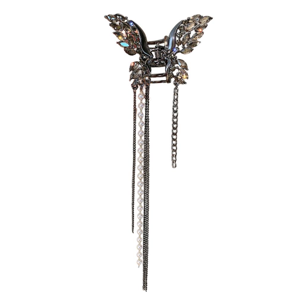 Zircon Butterfly Tassel Hair Clip with Wide Metal Grip for Women Elegant Alloy Statement Hairpin for Parties Weddings and Daily Wear