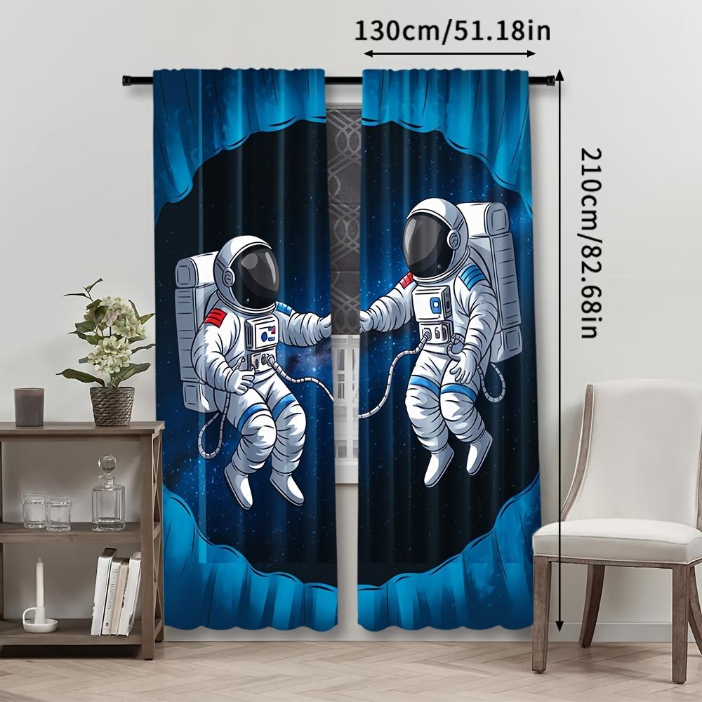 2pcs Astronaut Space Adventure Curtains   Contemporary Style   Rod Pocket   Semi-Sheer   All-Season   Machine Washable   Woven Polyest