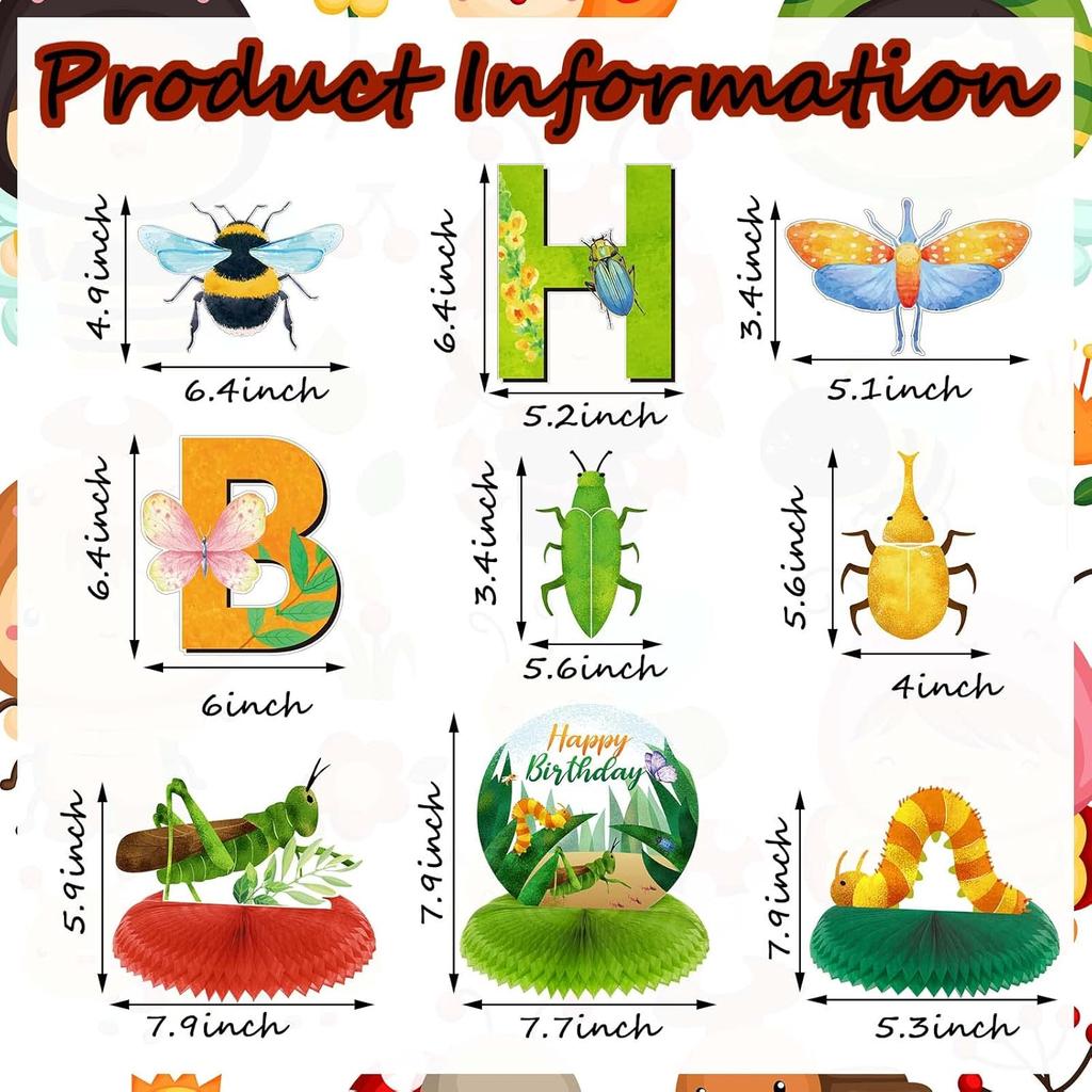 28 Pieces Bugs Party Decorations Spring Bugs Party Banner Bee Ladybugs Hanging Swirls Decor ect Birthday Honeycomb Centerpieces Decorations for Boys
