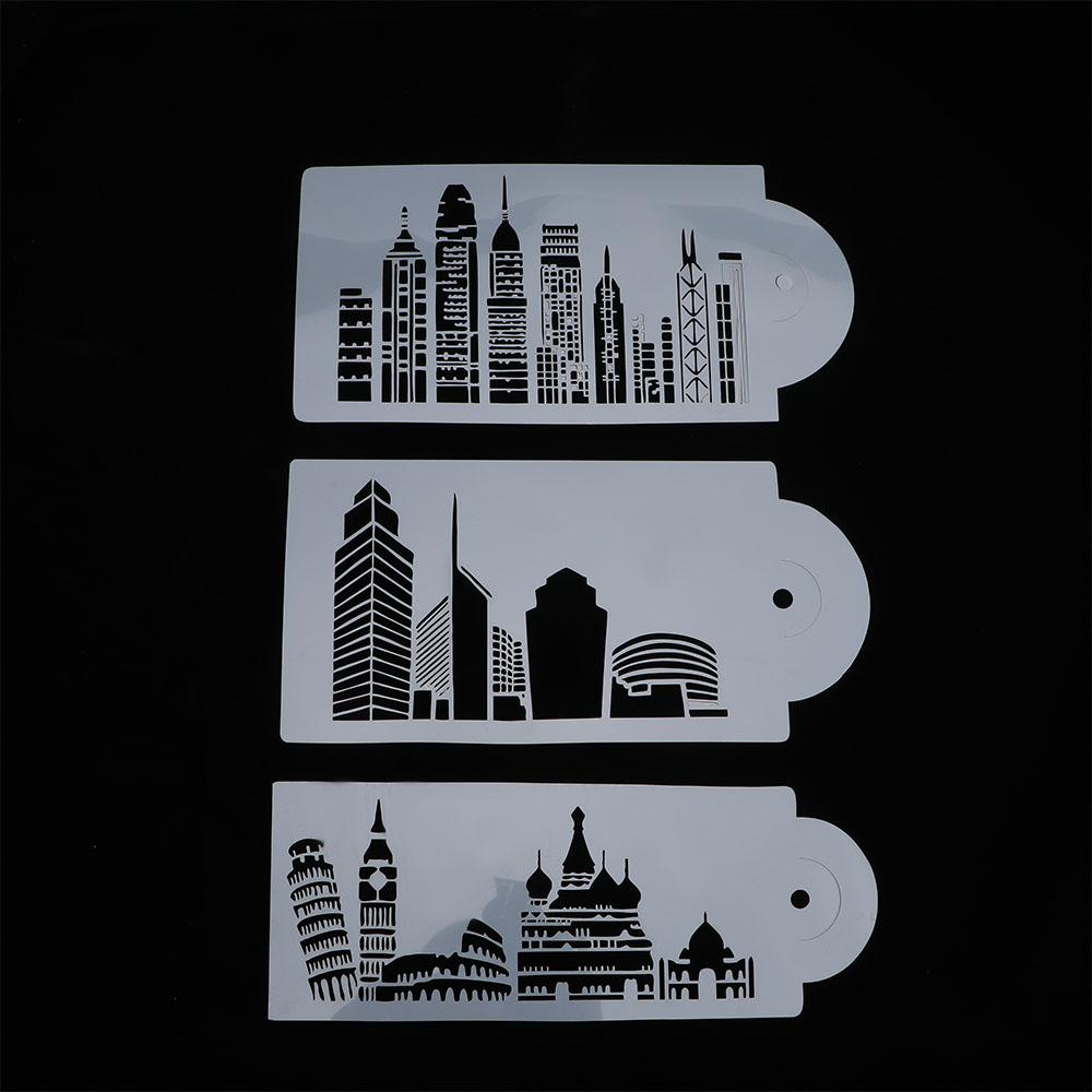 5Pcs Template Bakeware Plastic Cake Stencil Cake Decorating Tool Landmark Building Fondant Molds