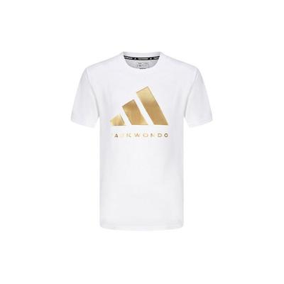 adidas Logo Print Casual Crew Neck T-Shirt Unisex Tops White Gold ADICLTS24TKP-WG